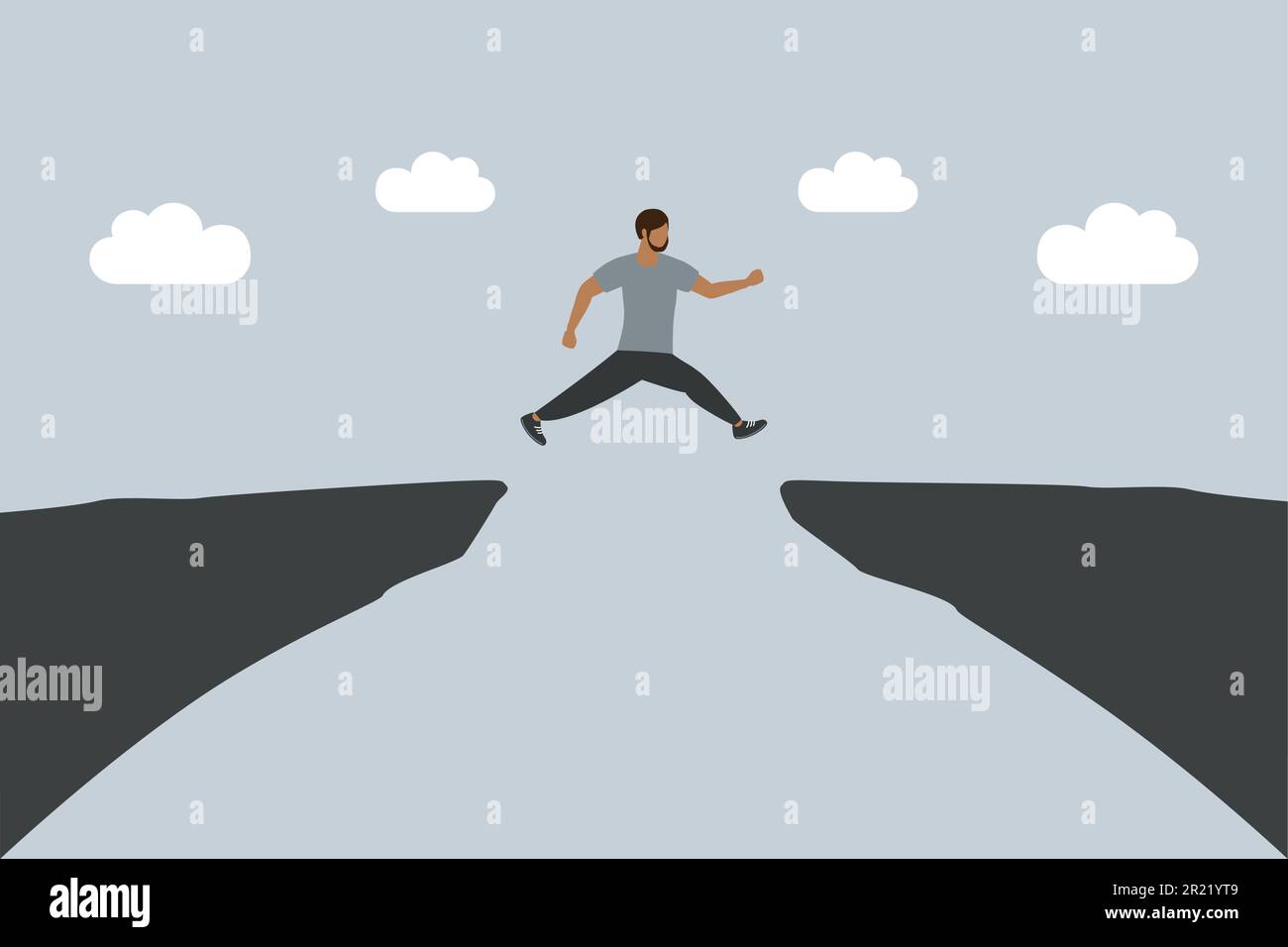 man jumping over a cliff to the other side Stock Vector