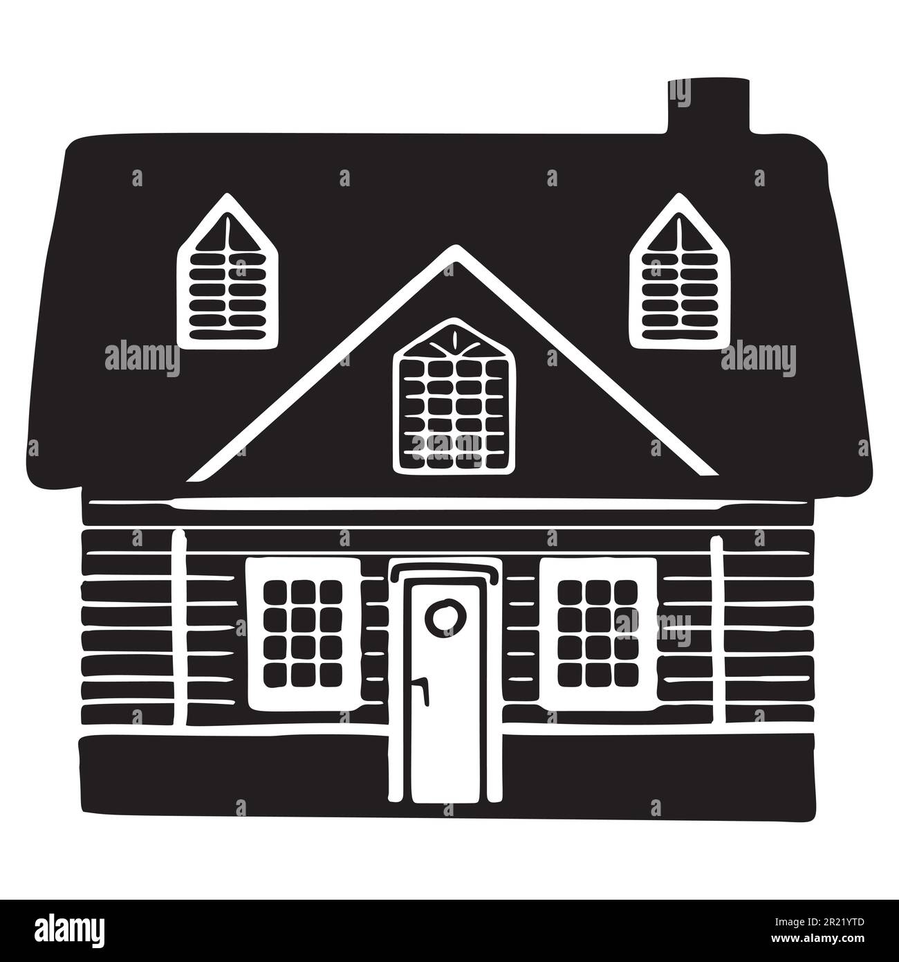 Cute rustic cottage motif in homestead vintage style. Vector illustration of whimsical rural country house.  Stock Vector