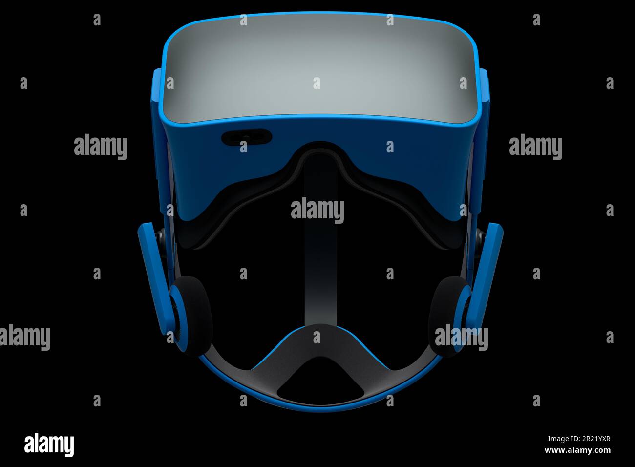 Virtual blue reality glasses isolated on black background. 3d rendering ...