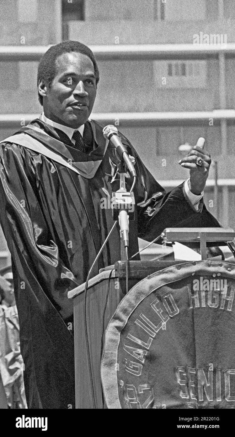 O. J. Simpson speaking at his high school alma mater, Galileo High