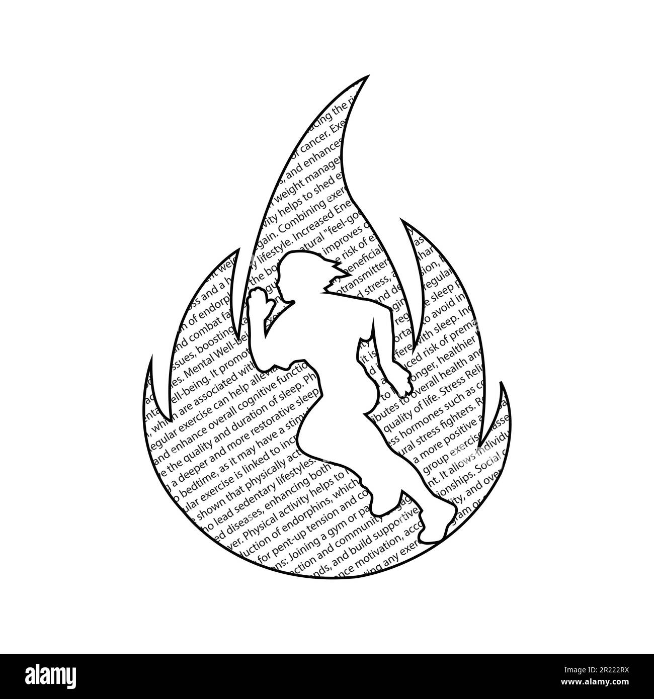 Running woman side view. text vector illustration. inside the shape of fire outlines. Stock Vector