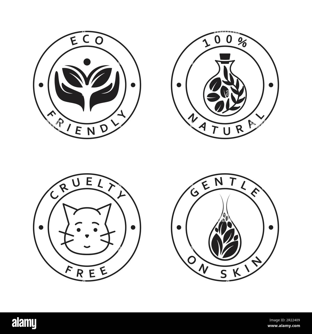 Set of simple icons. Eco friendly, natural, cruelty free and gentle on