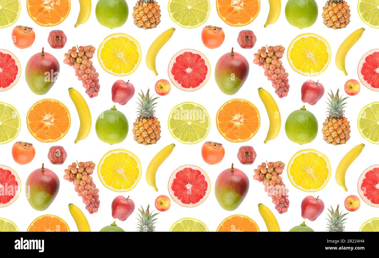 Seamless pattern of fresh juicy vegetables and fruits useful for health ...