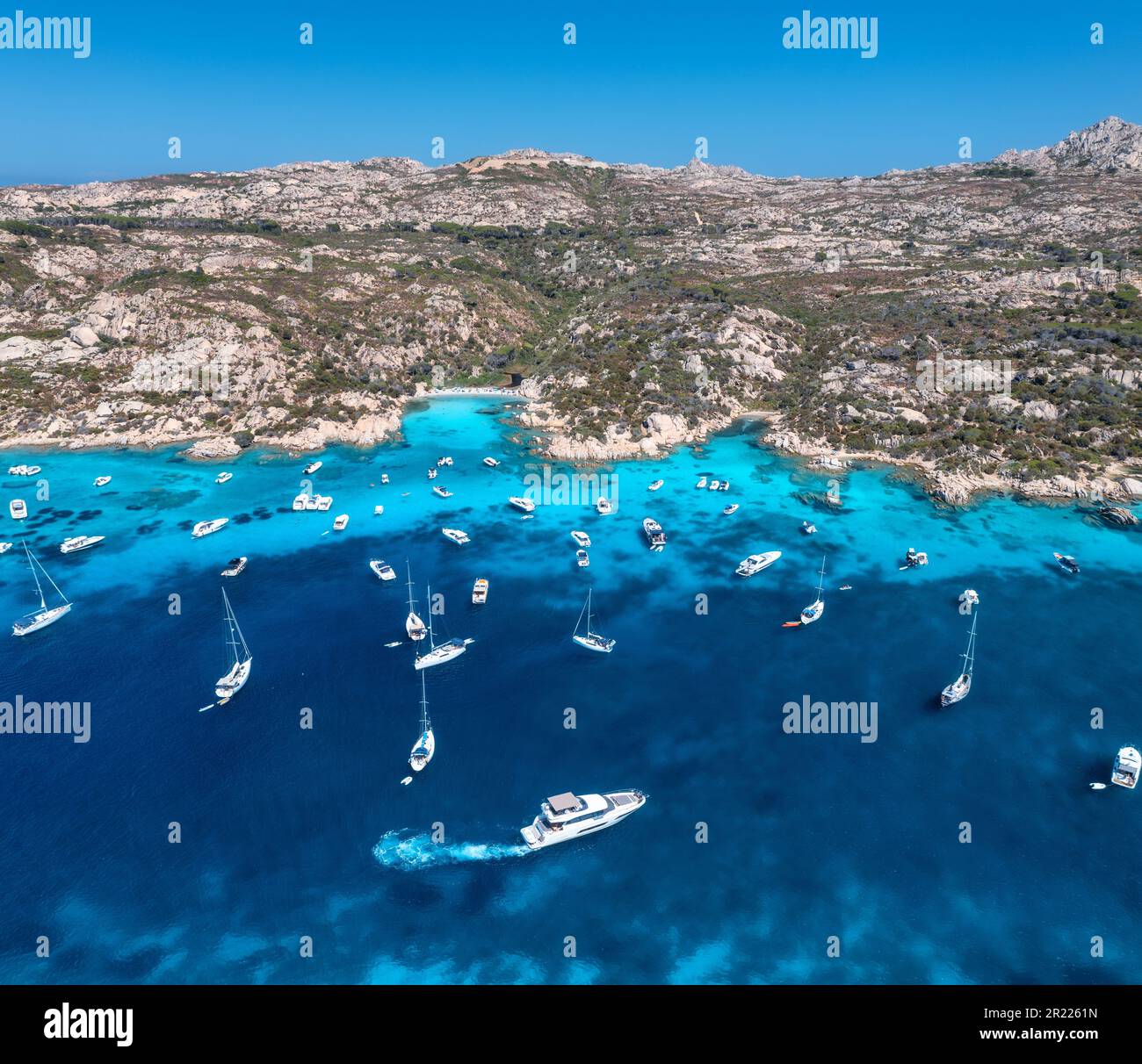 Aerial view of luxury yachts and boats on blue sea at sunny day Stock ...