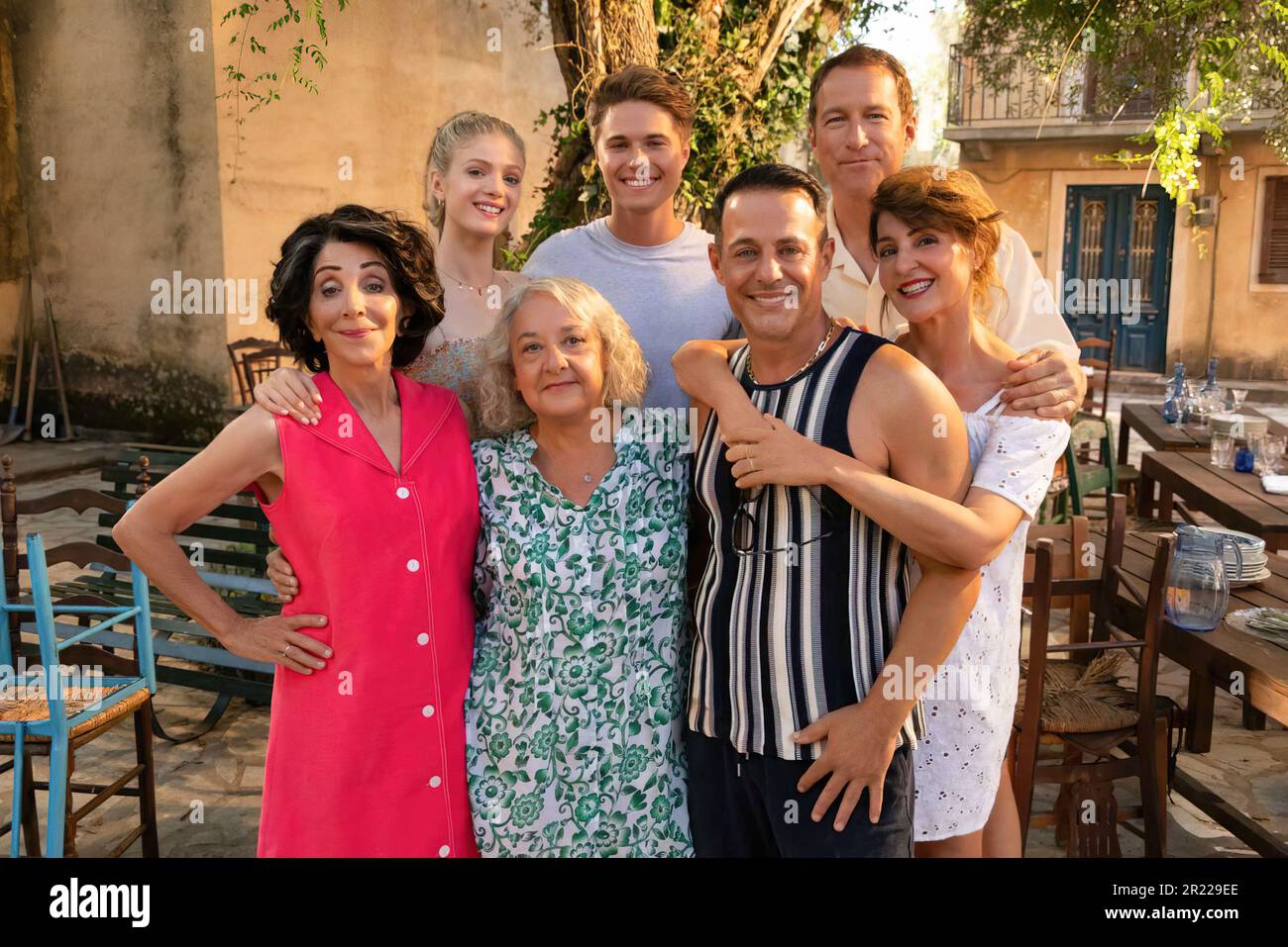 RELEASE DATE: September 8, 2023. TITLE: My Big Fat Greek Wedding 3. STUDIO: Focus Features. DIRECTOR: Nia Vardalos. PLOT: Join the Portokalos family as they travel to a family reunion in Greece for a heartwarming and hilarious trip full of love, twists and turns. STARRING: ELENA KAMPOURIS as Paris, ELIAS KACAVAS as Aristotle, ANDREA MARTIN as Aunt Voula, NIA VARDALOS as Toula, LOUIS MANDYLOR as Nick, JOHN CORBETT as Ian. (Credit Image: © Focus Features/Entertainment Pictures/ZUMAPRESS.com) EDITORIAL USAGE ONLY! Not for Commercial USAGE! Stock Photo