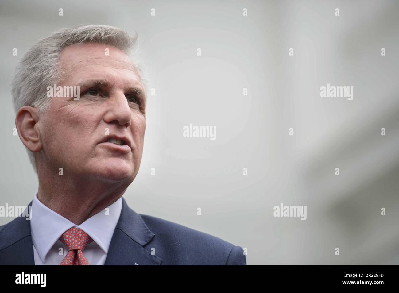 Washington, United States. 16th May, 2023. Speaker of the House Kevin McCarthy, R-CA, speaks outside the Oval Office after speaking with President Joe Biden on debt ceiling negotiations at the White House in Washington, DC on Tuesday, May 16, 2023. Photo by Bonnie Cash/UPI Credit: UPI/Alamy Live News Stock Photo