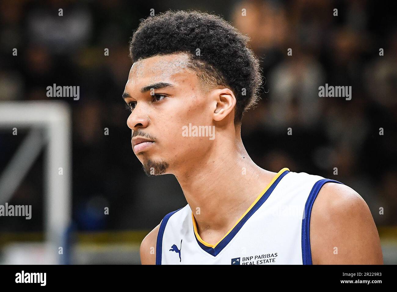 Paris, France. 16th May, 2023. Victor Wembanyama during the French  championship, Betclic elite basketball match between Paris and Metropolitans  92 (Mets or Boulogne-Levallois) on May 16, 2023 in Levallois, France.  Credit: Victor