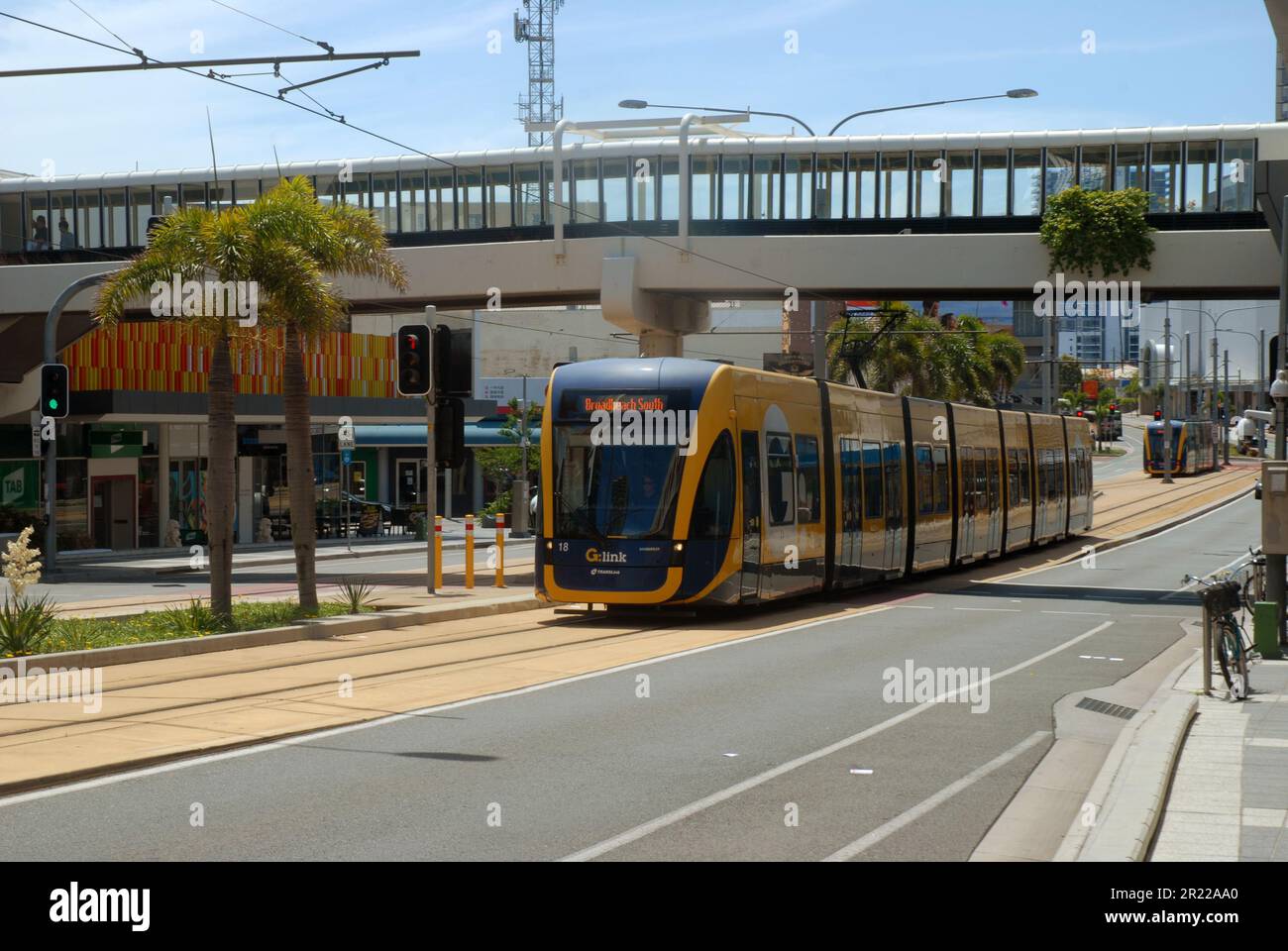 Tram passing by Australia Fair, G:link, Gold Coast Light Rail, Gold Coast, Queensland, Australia. Stock Photo