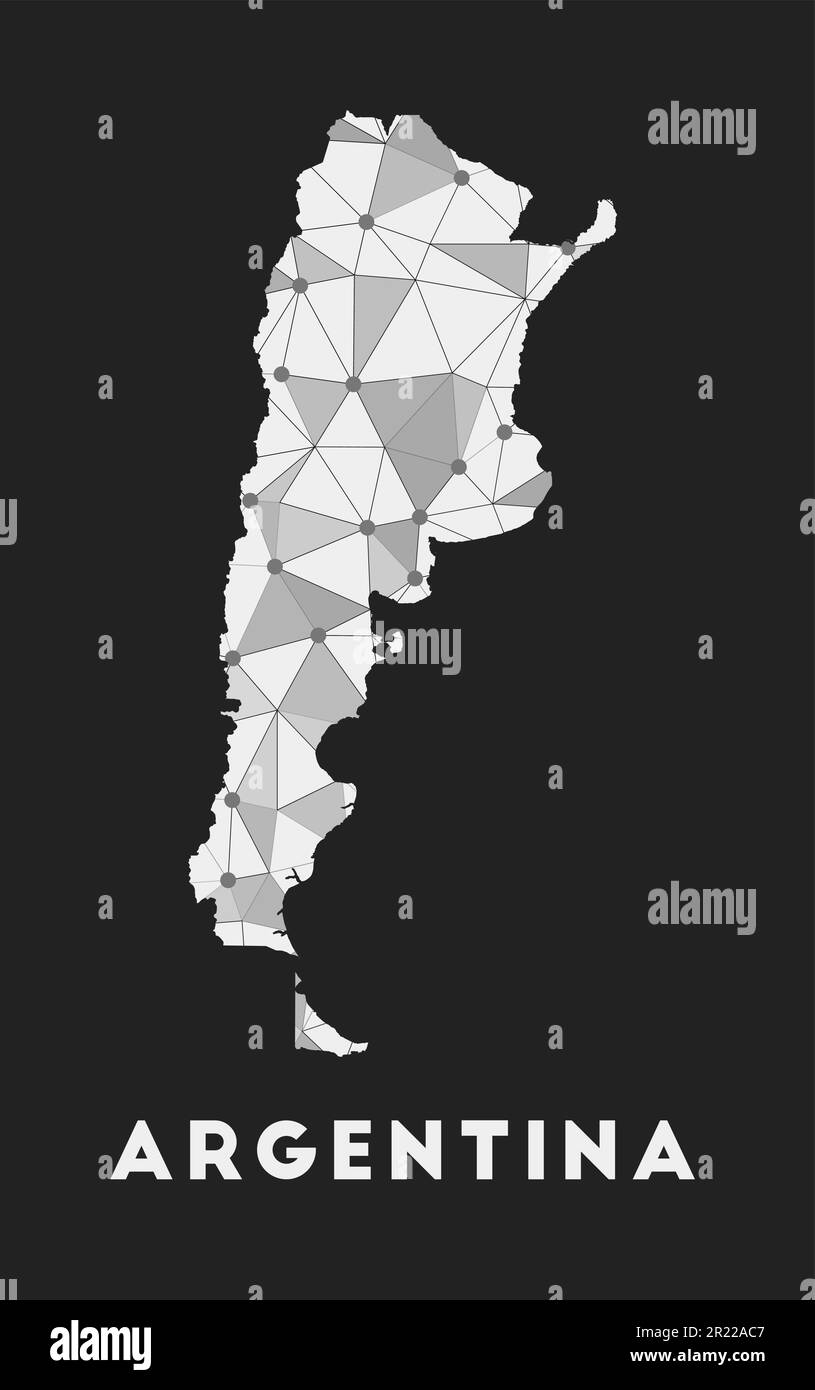 Argentina - communication network map of country. Argentina trendy geometric design on dark background. Stock Vector