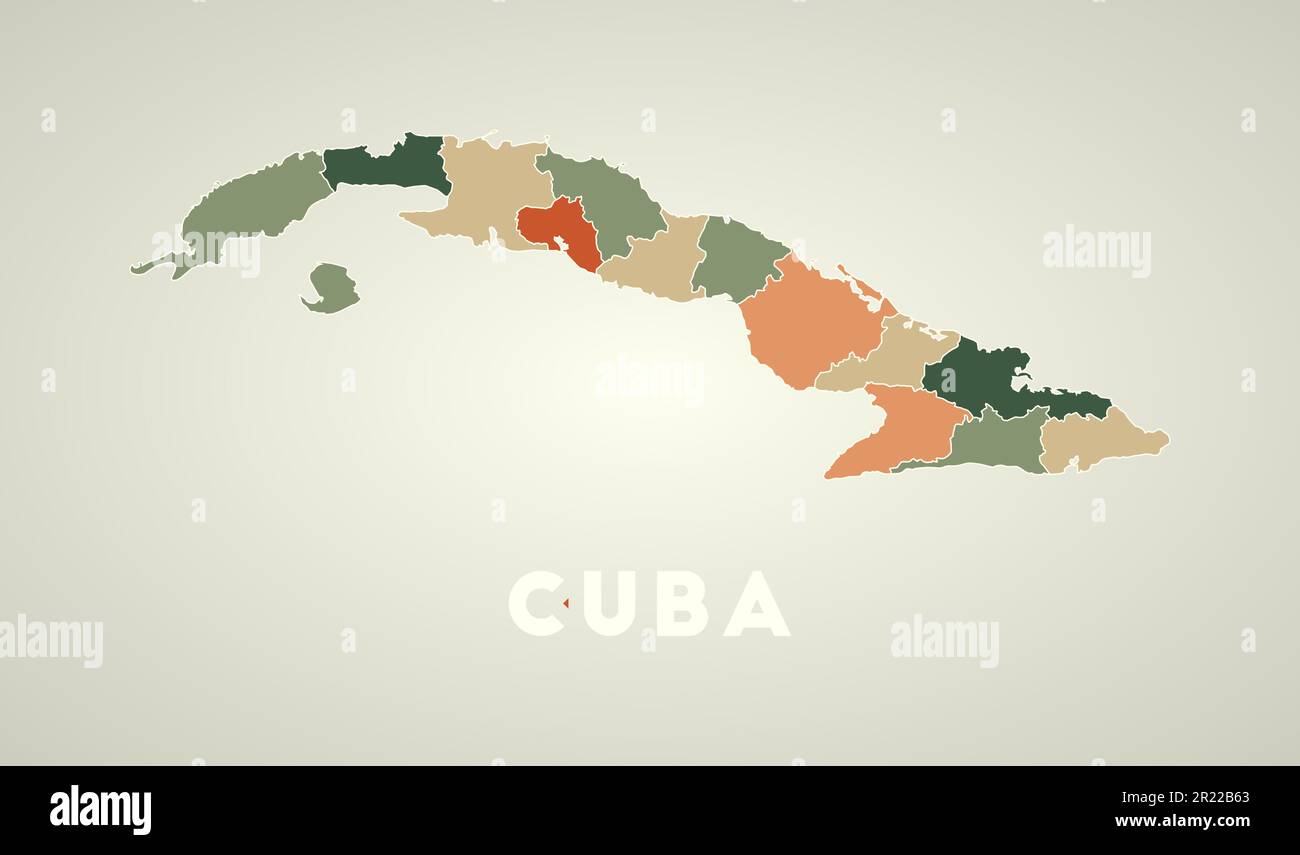 Cuba poster in retro style. Map of the country with regions in autumn ...