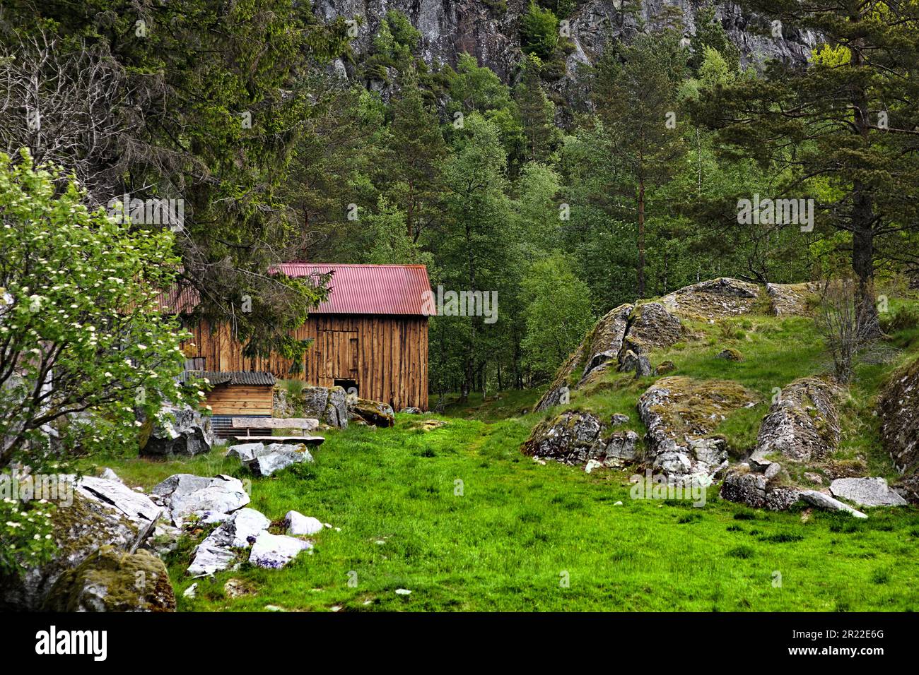 barn in da wood, Norway Stock Photo