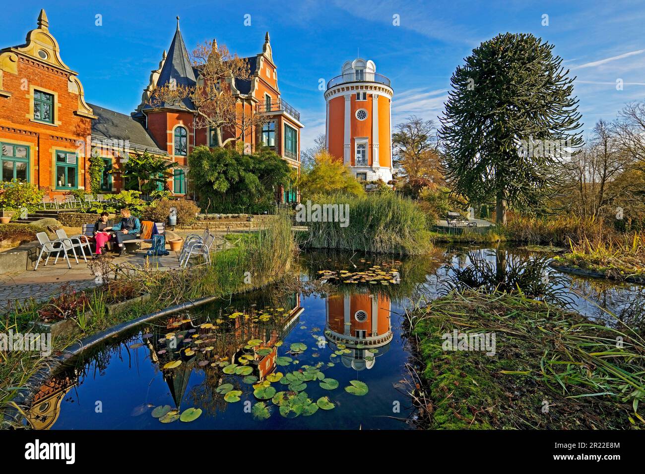Botanical garden with Elise tower, Germany, North Rhine-Westphalia, Bergisches Land, Wuppertal Stock Photo