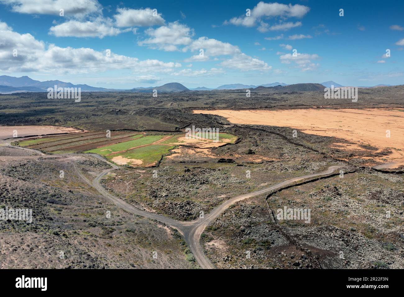 lava plateau Malpais Chico with field, Canary Islands, Fuerteventura, Tiscamanita Stock Photo
