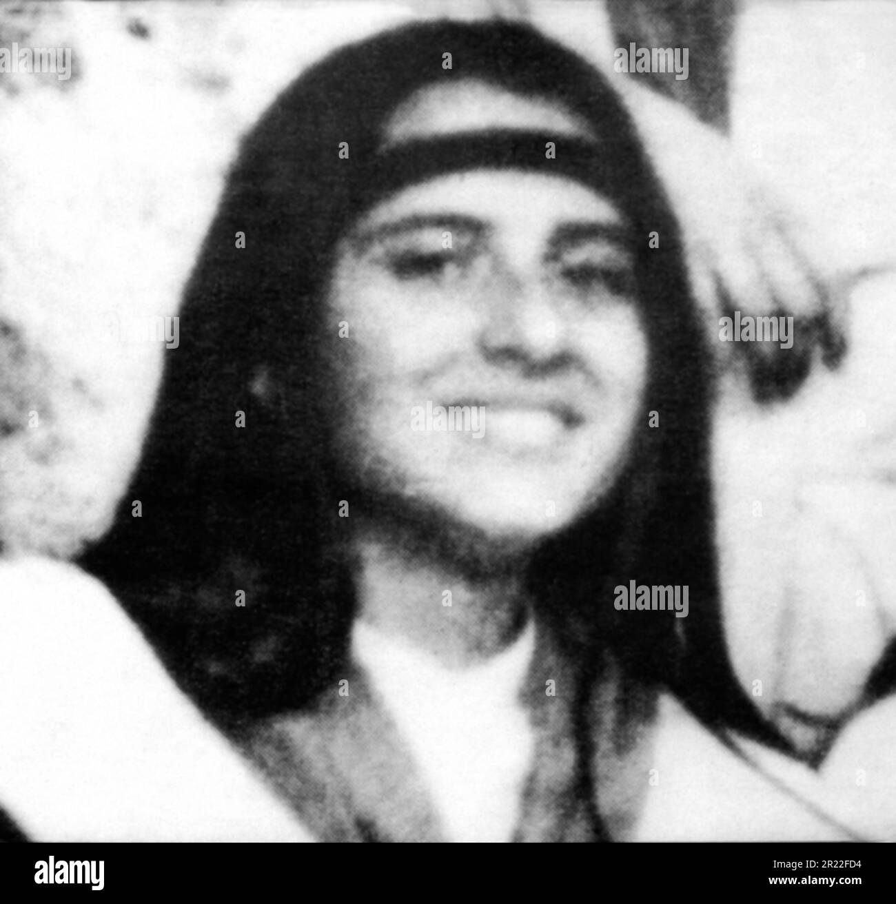 1983 , Rome , ITALY : The young girl EMANUELA ORLANDI ( 1968 -  kidnapped 1983 ) . One of most famous unsolved crime ' cold case ' in Italian history . Desappeared the day 22 june 1983 , aged 15 . In this photo the Emanuela portrait on the  posters signaling his kidnapping which for years have plastered the walls of the city of Rome , have it posted at the expense of the family members . Unknown photographer . - CRONACA NERA - kidnapping - abduction - portrait - ritratto - sparizione - sparizione - sparita - REWARD - SCOMPARSA - RAPIMENTO - MISTERO - MISTERY - crimine - criminalità Stock Photo