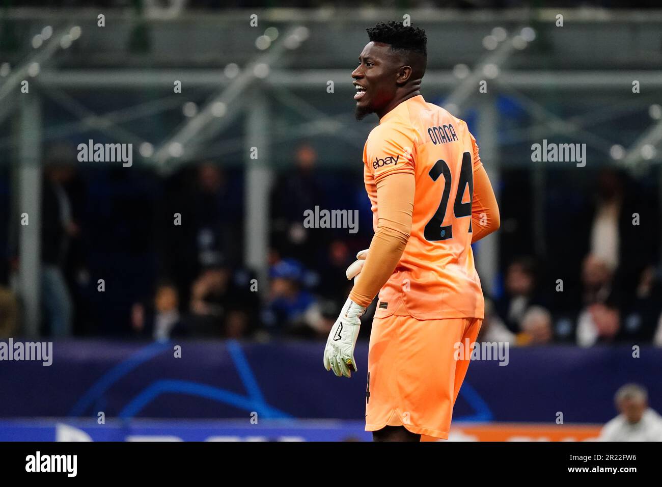 Milan, Italy - 16/05/2023, Andre' Onana (FC Inter) during the UEFA Champions League, Semi-finals, 2nd leg football match between FC Internazionale and AC Milan on May 16, 2023 at Giuseppe Meazza stadium in Milan, Italy - Credit: Luca Rossini/E-Mage/Alamy Live News Stock Photo