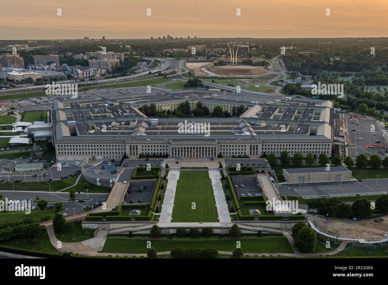 An aerial view of the Pentagon, Washington, D.C., May 15, 2023. (DoD photo by U.S. Navy Petty Officer 2nd Class Alexander Kubitza) Stock Photo
