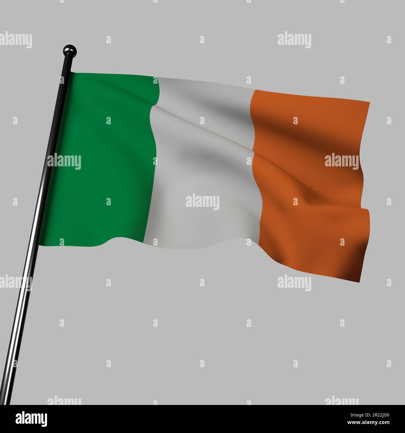 The green, white and orange flag of Ireland is beautifully animated in this 3D illustration as it waves in the wind. The green symbolizes the Catholic Stock Photo