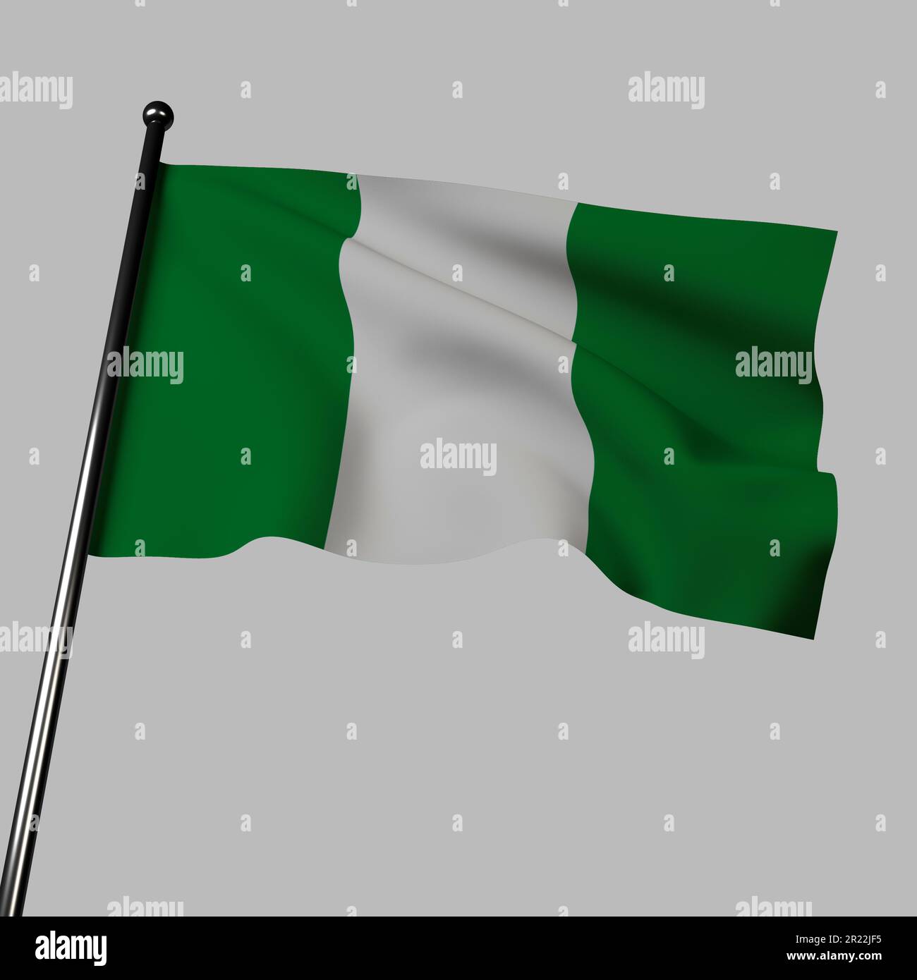 The Nigerian flag flutters against a neutral gray background in this 3D