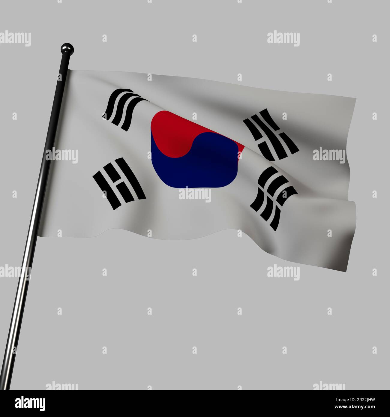 Illustration of South Korea's flag waving in the wind, isolated on a