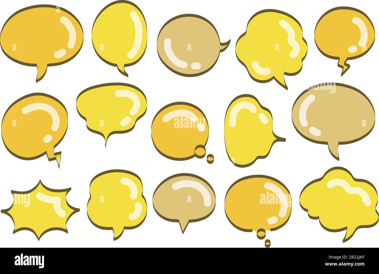 Set of yellow and gold speech bubbles in various shapes and sizes ...