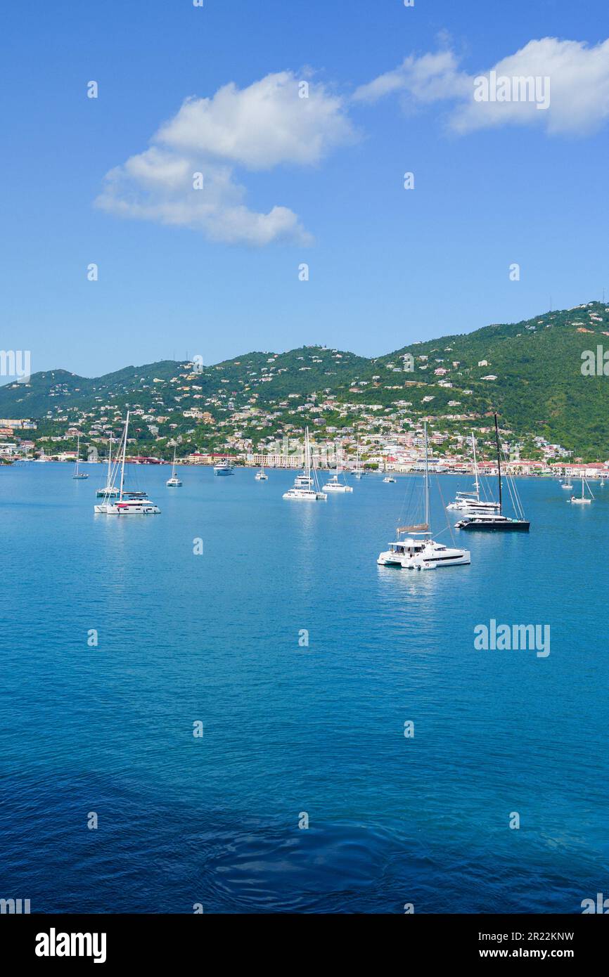 Boats anchored at St. Thomas U.S. Virgin Islands USVI in the Caribbean