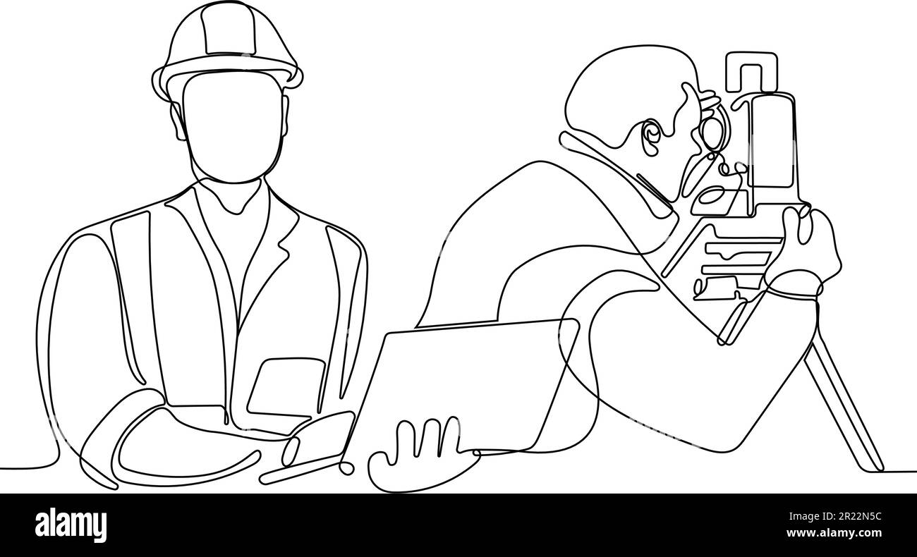 Continuous one line drawing surveyor Black and White Stock Photos ...
