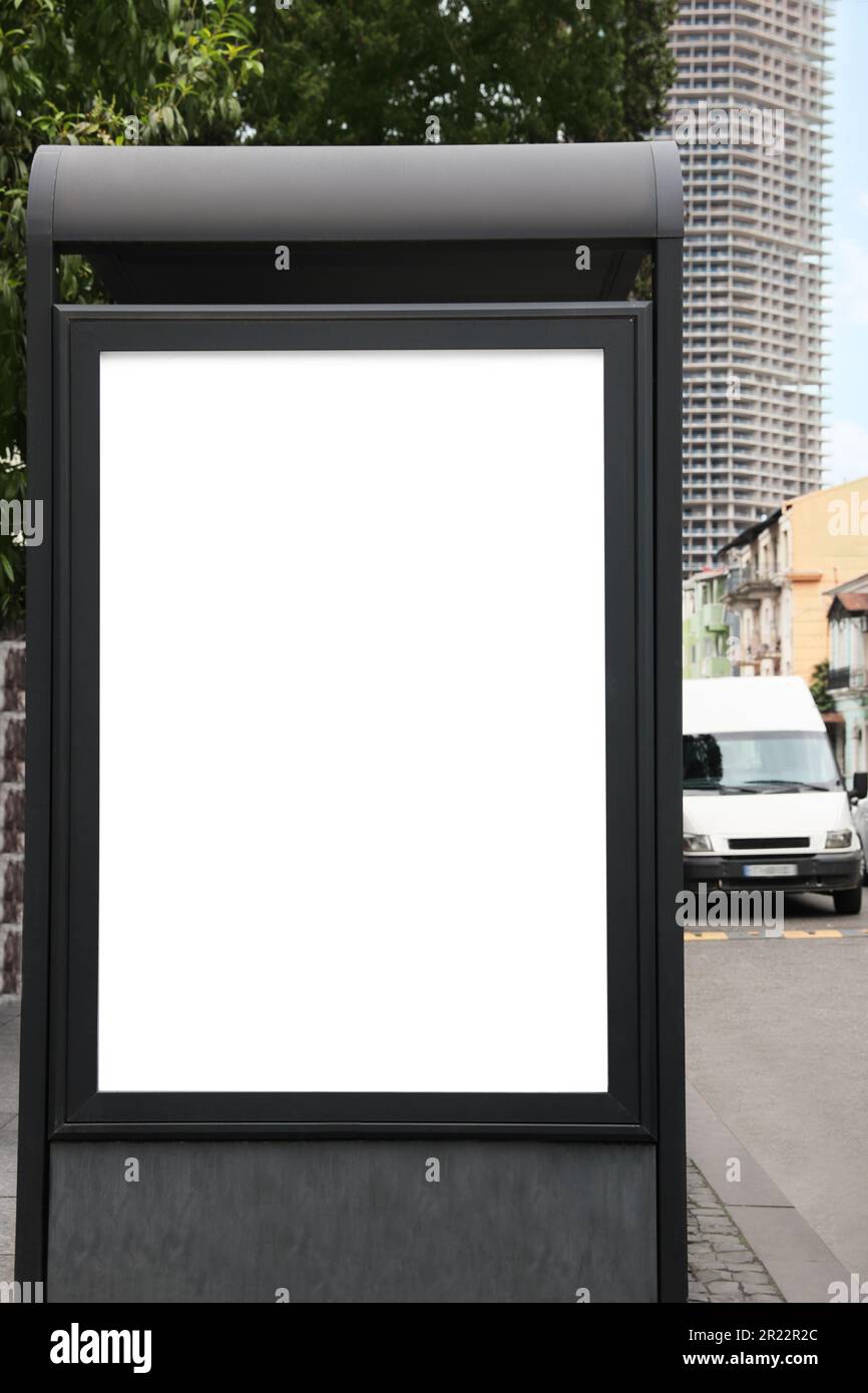 Blank advertisement board on public transport stop Stock Photo - Alamy