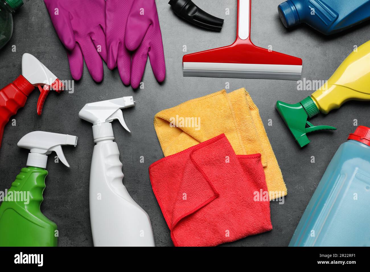 Many different car cleaning products on dark background, flat lay Stock ...