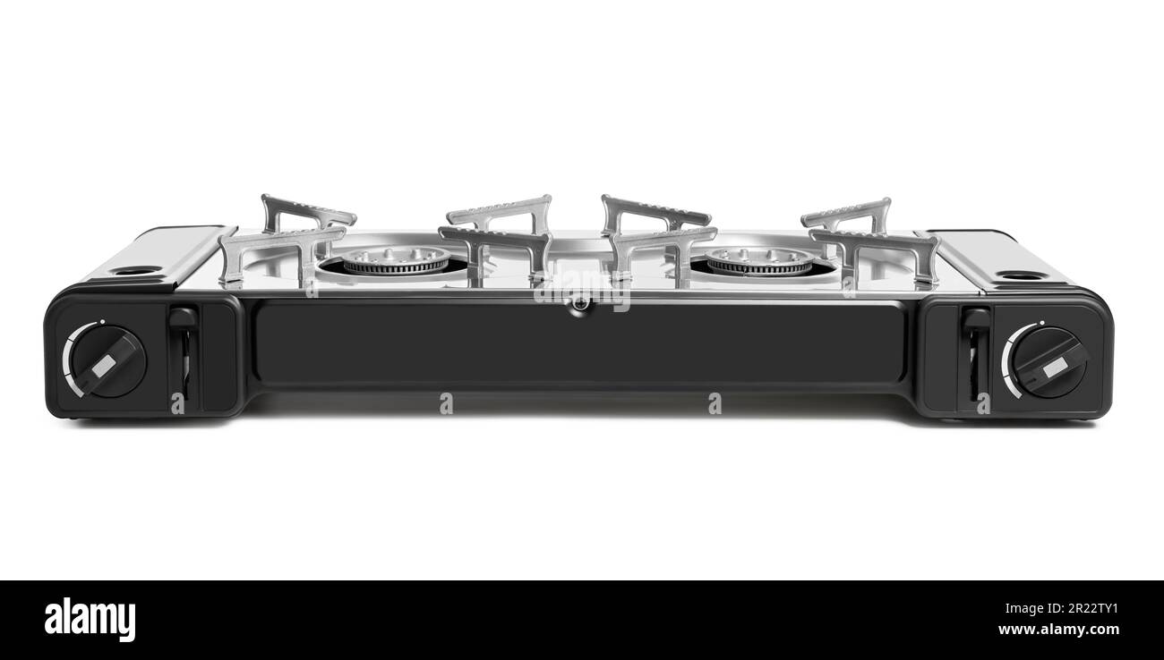 Portable gas stove isolated on white. Military equipment Stock Photo