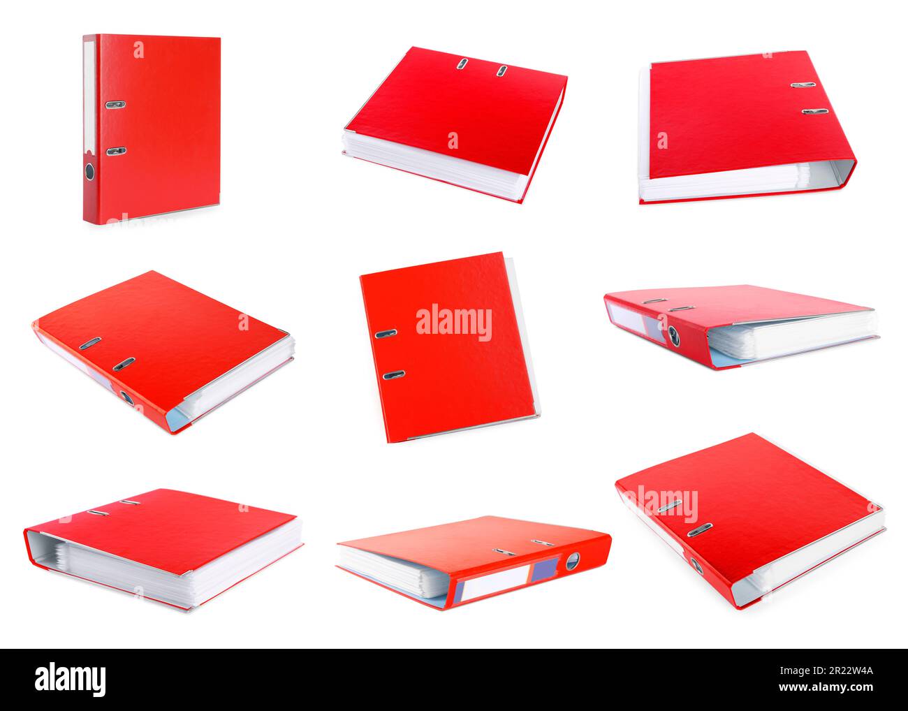 Set with red office folders on white background Stock Photo - Alamy