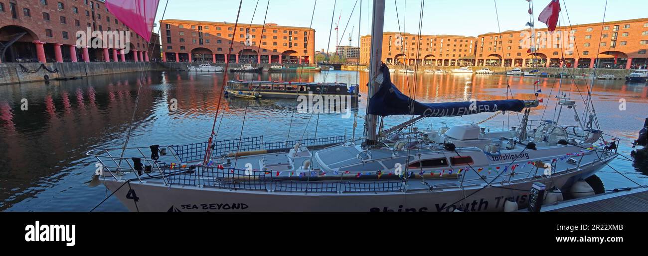 Tall ships youth trust , TSYT , 72ft  flagship challenger vessel, at the Royal Albert Dock, Liverpool, Merseyside, England, GB, L3 4AF Stock Photo