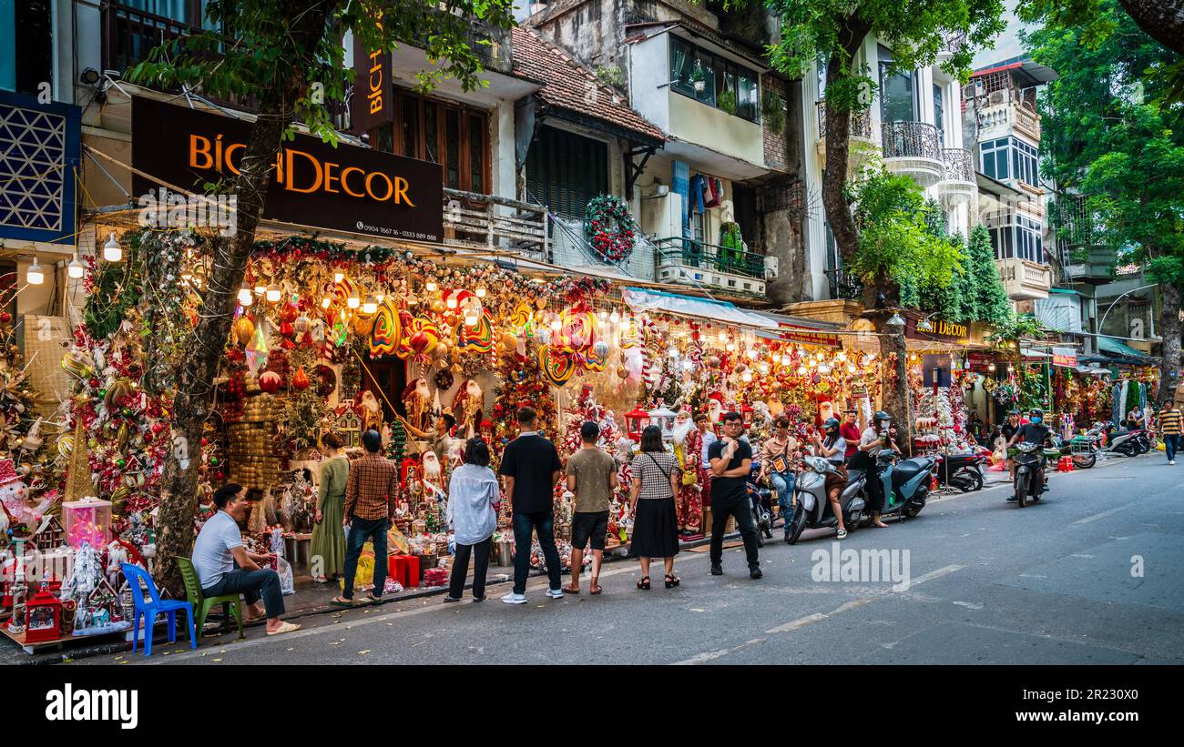 Hanoi, Vietnam, November 14, 2022: Brightly lit display of a Christmas ...