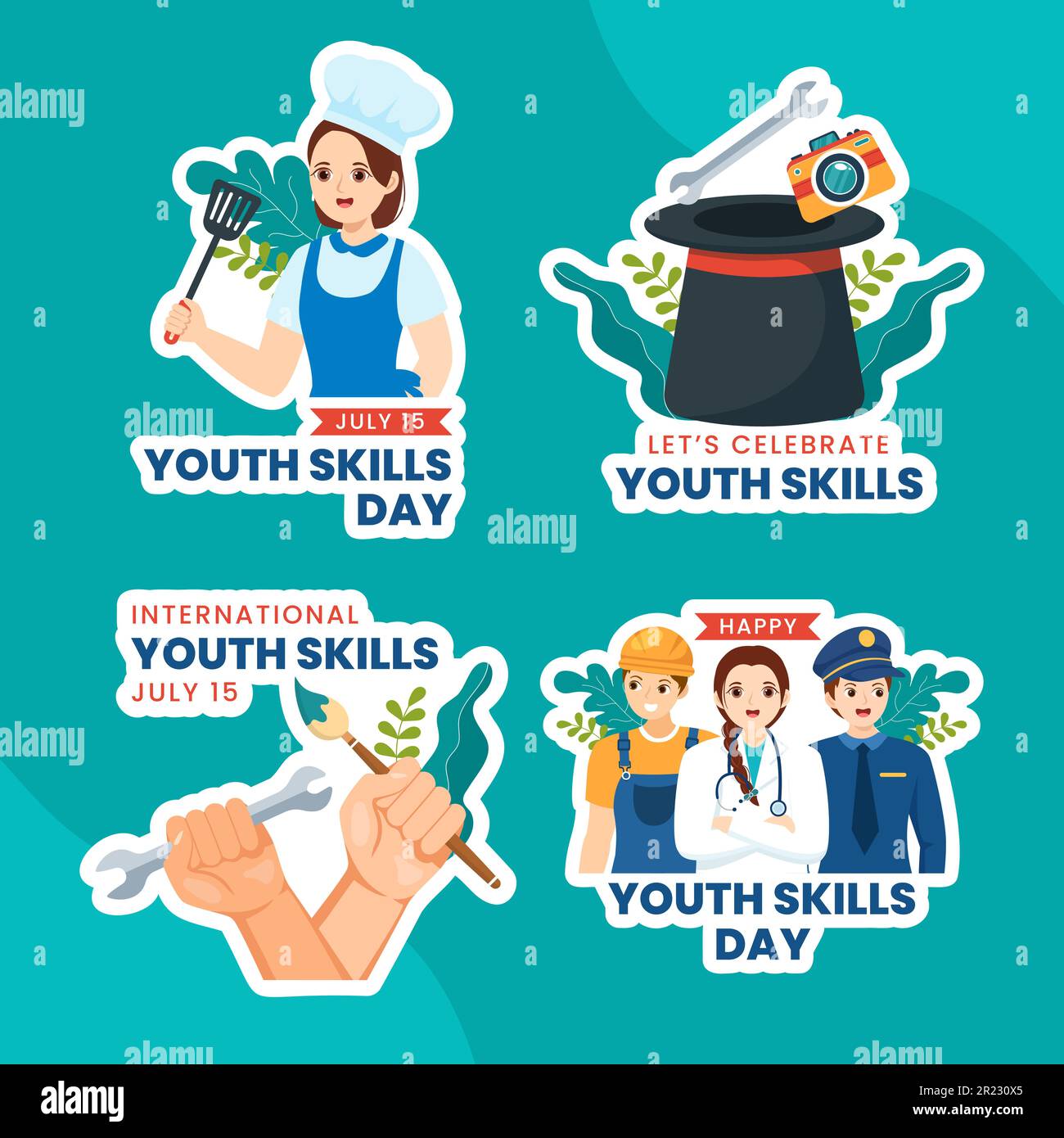 World Youth Skills Day Label Illustration Flat Cartoon Hand Drawn Templates Background Stock Vector