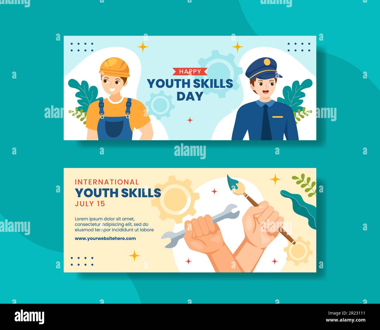 World Youth Skills Day Horizontal Banner Illustration Flat Cartoon Hand Drawn Templates Background Stock Vector