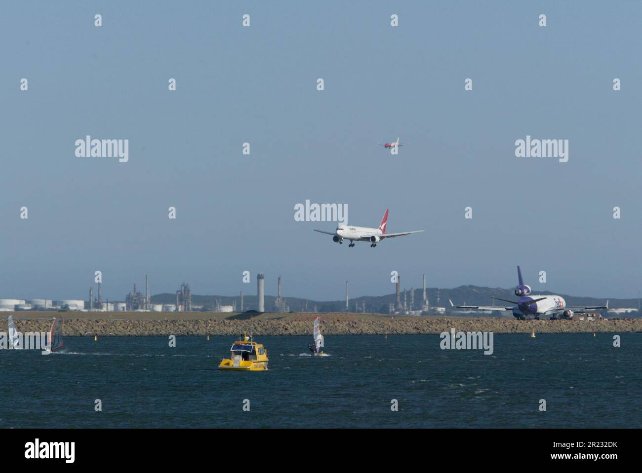 Aircraft and aircraft movements at Sydney (Kingsford Smith) Airport on Botany Bay in Sydney, Australia. Stock Photo