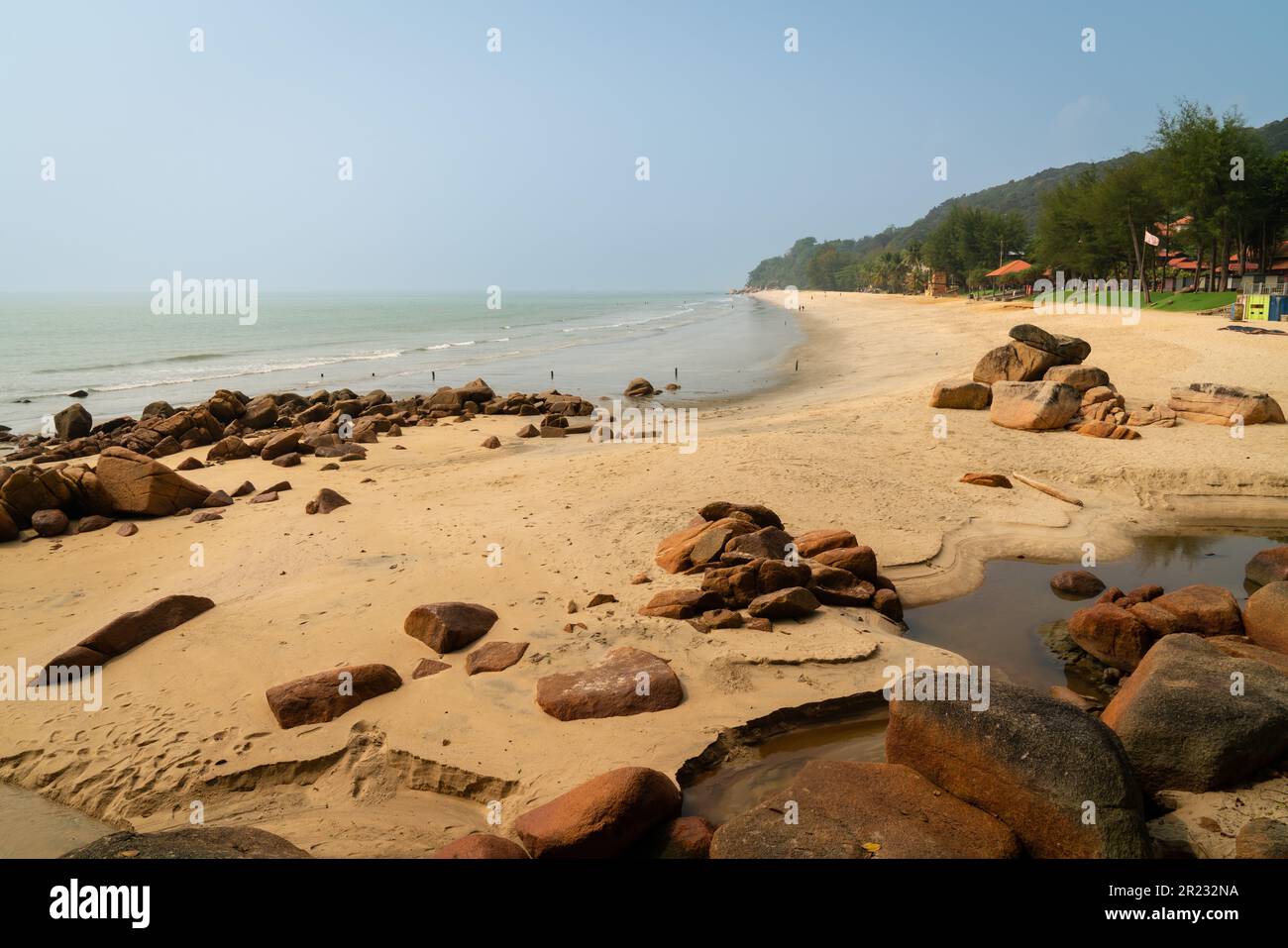 Pahang, Malaysia - Apr 15th, 2023: Landscape view of the beach at Teluk Chempedak, Kuantan. Teluk Chempedak is the most famous beach in the east coast Stock Photo