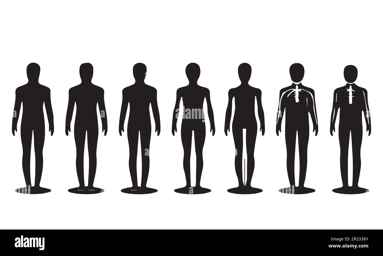 Silhouettes of humans in a row. Black Human Vector illustration. Stock Vector