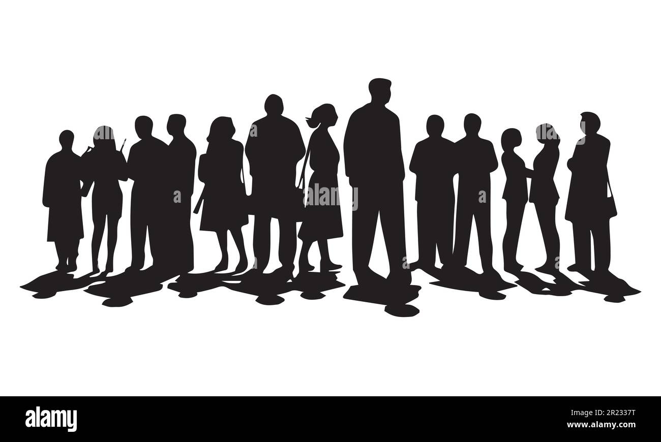 Silhouettes of people in a group. Black people vector illustration. Stock Vector