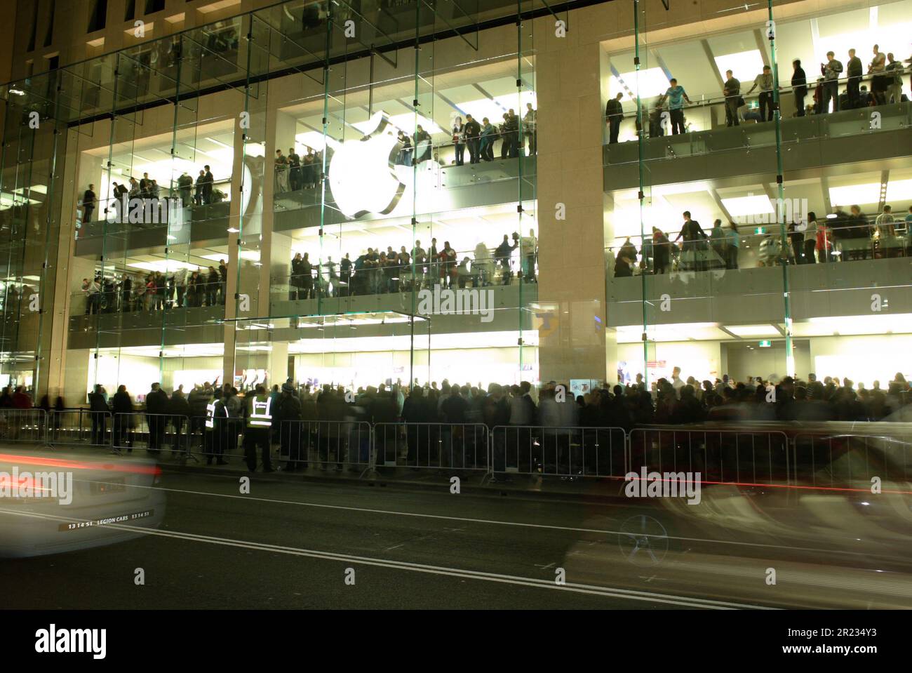 The official opening launch of Australia’s first Apple store, situated on George Street, the main road through the Sydney CBD. Some consumers had stood in line for more than 24 hours to be among the first to visit the new store. Sydney, Australia, 19 June 2008. Stock Photo