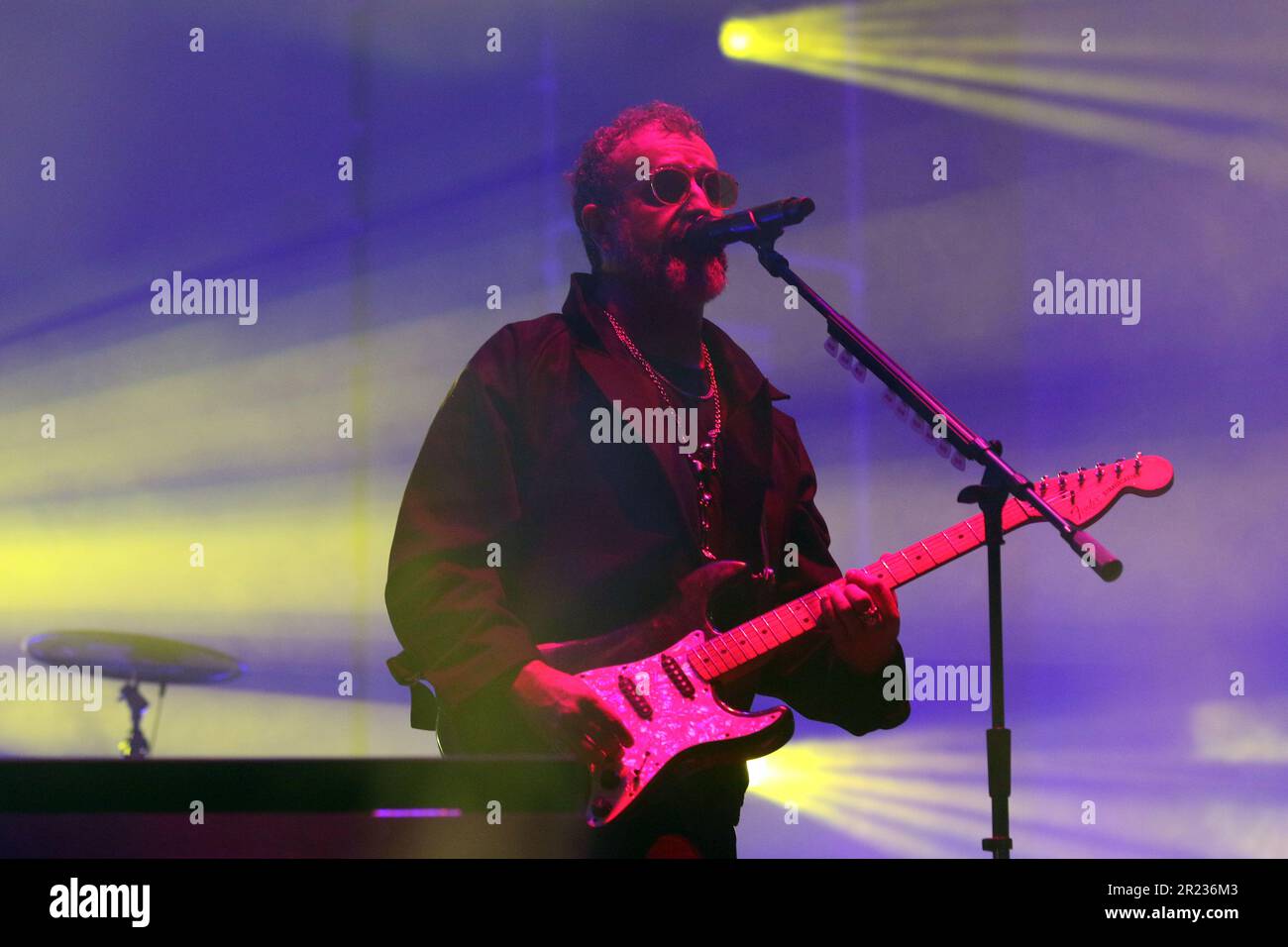 Mexico City, Mexico. 12th May, 2023. Ismael ''Tito'' Fuentes member of Mexican band Molotov performs on stage as part of their ''˜EstallaMolotov' tour at Foro Sol. on May 12, 2023 in Mexico City, Mexico. (Credit Image: © Ismael Rosas/eyepix via ZUMA Press Wire) EDITORIAL USAGE ONLY! Not for Commercial USAGE! Stock Photo