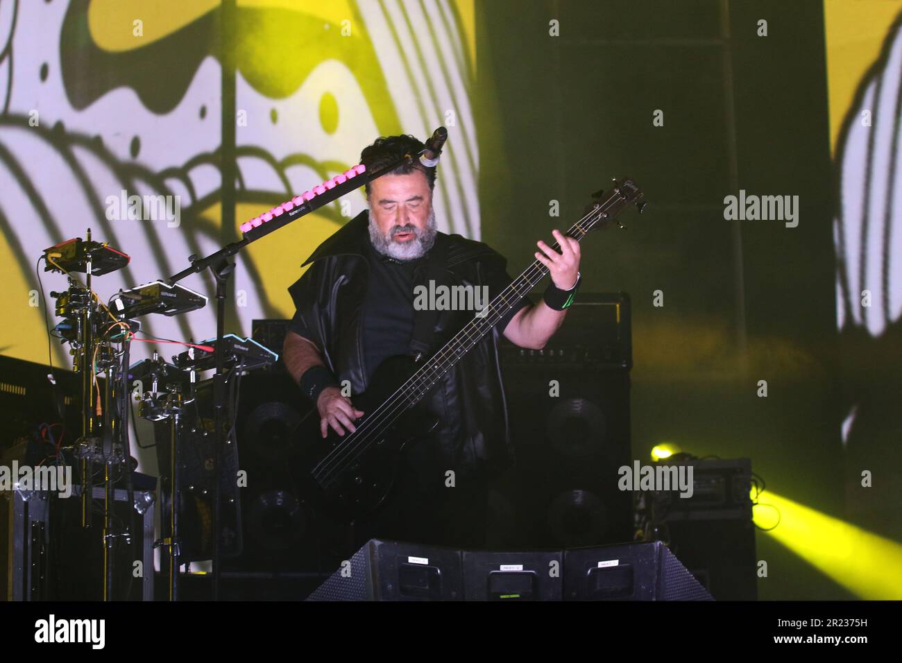 Mexico City, Mexico. 12th May, 2023. Miguel ''Micky'' Huidobro member of Mexican band Molotov performs on stage as part of their ''˜EstallaMolotov' tour at Foro Sol. on May 12, 2023 in Mexico City, Mexico. (Credit Image: © Ismael Rosas/eyepix via ZUMA Press Wire) EDITORIAL USAGE ONLY! Not for Commercial USAGE! Stock Photo