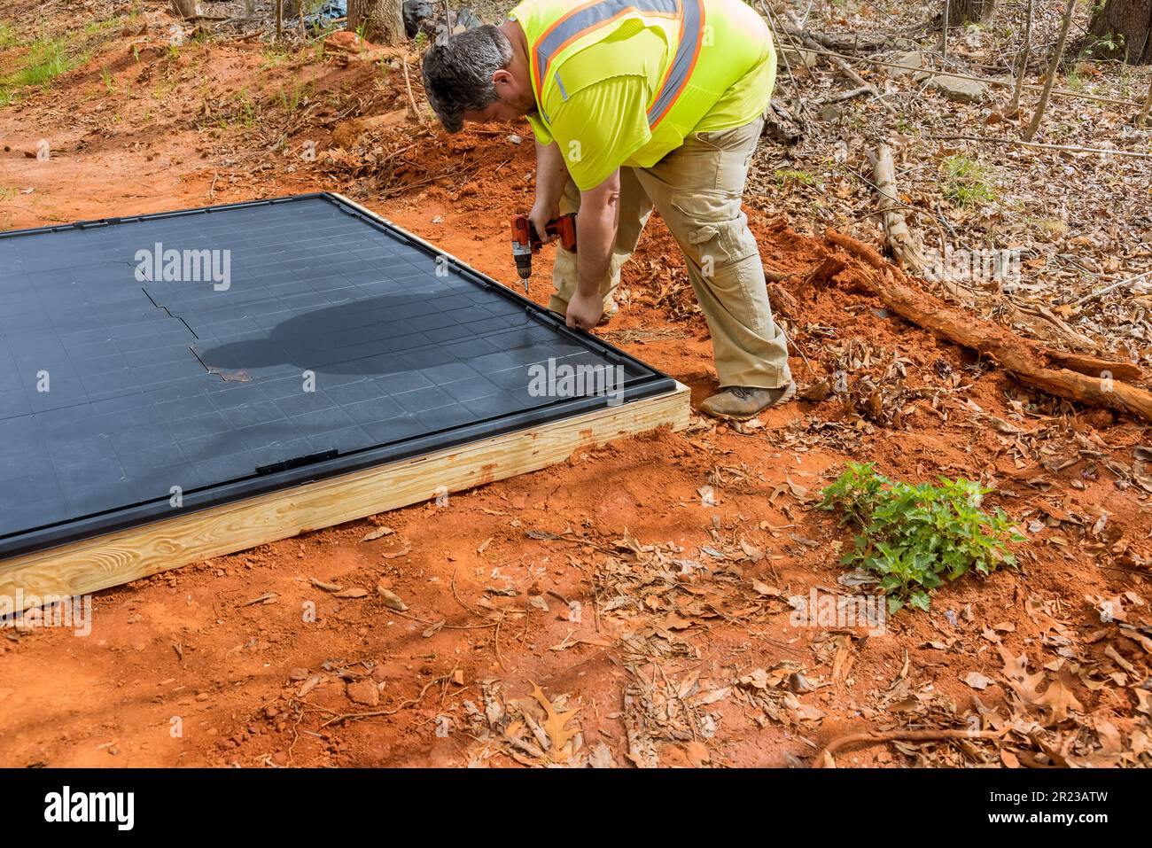 Screwing plastic base platform for plastic vinyl storage shed Stock ...