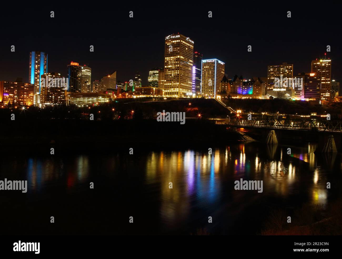 A night cityscape of Edmonton, Alberta, Canada. Stock Photo