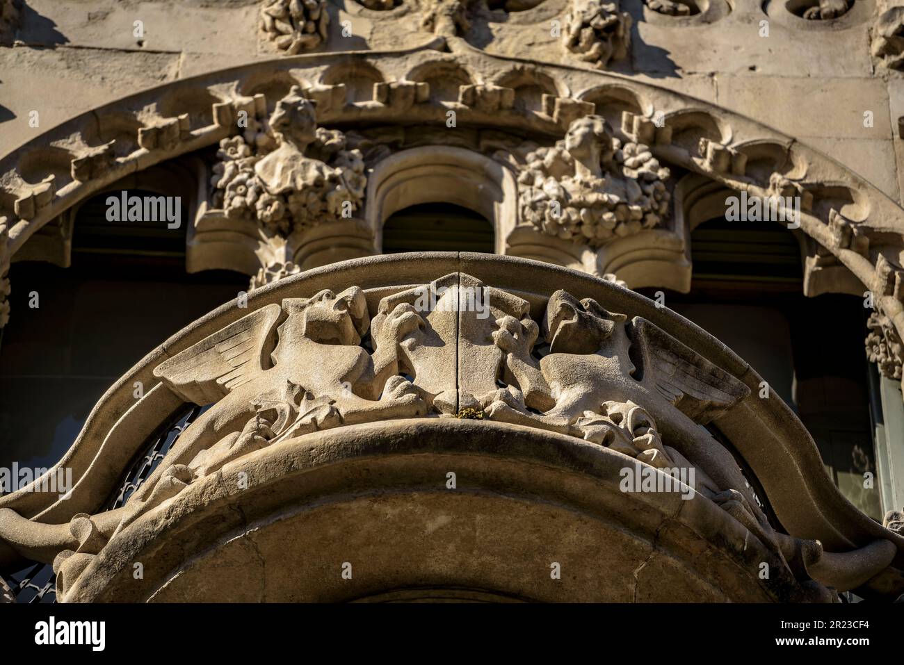 Details of the Casa Lleó i Morera, a work of the architect Lluís Domènech i Montaner in Passeig de Gracia avenue (Barcelona, Catalonia, Spain) Stock Photo