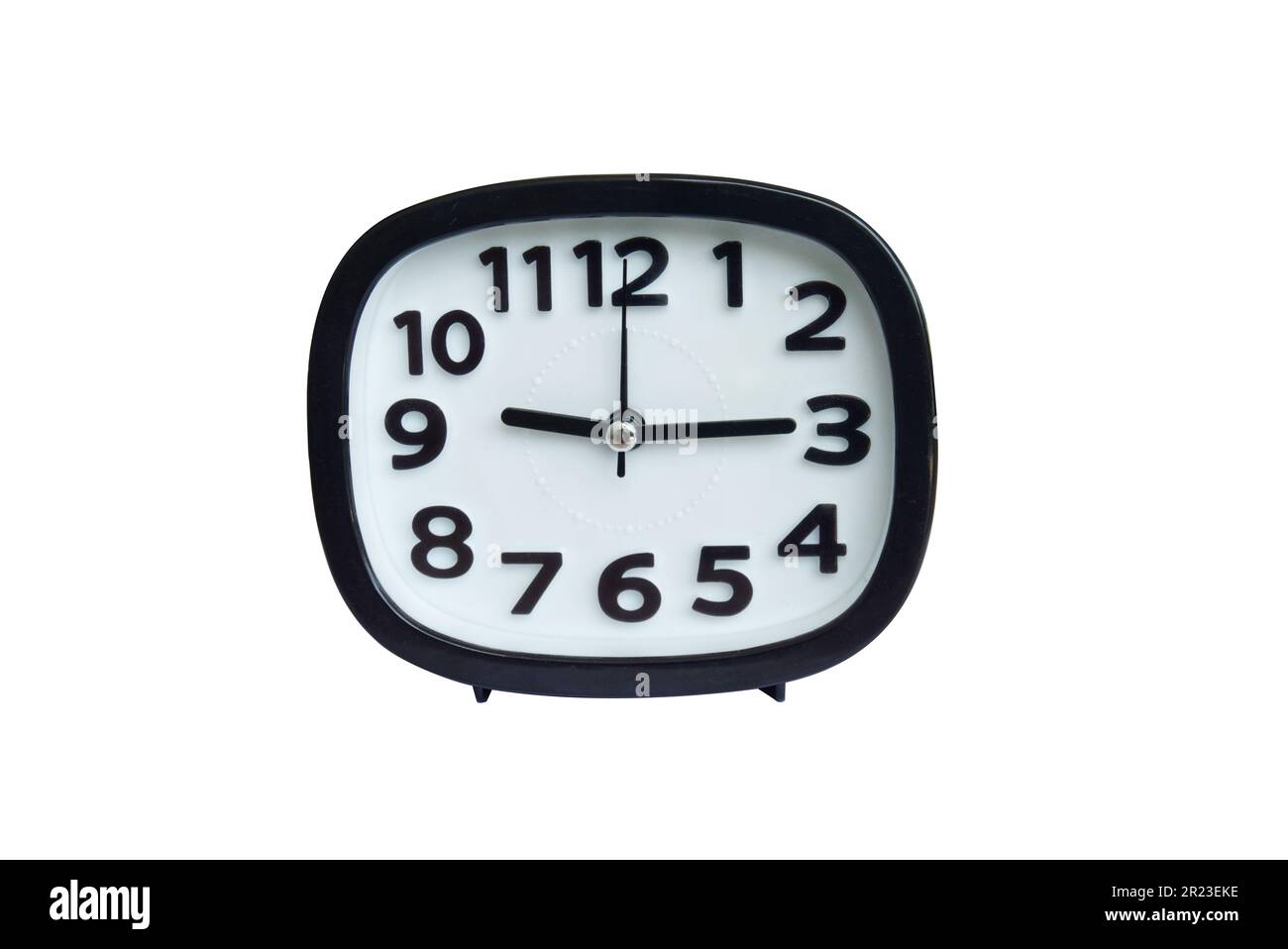 black and white clock isolated whtie background.cut out object. no people. Stock Photo