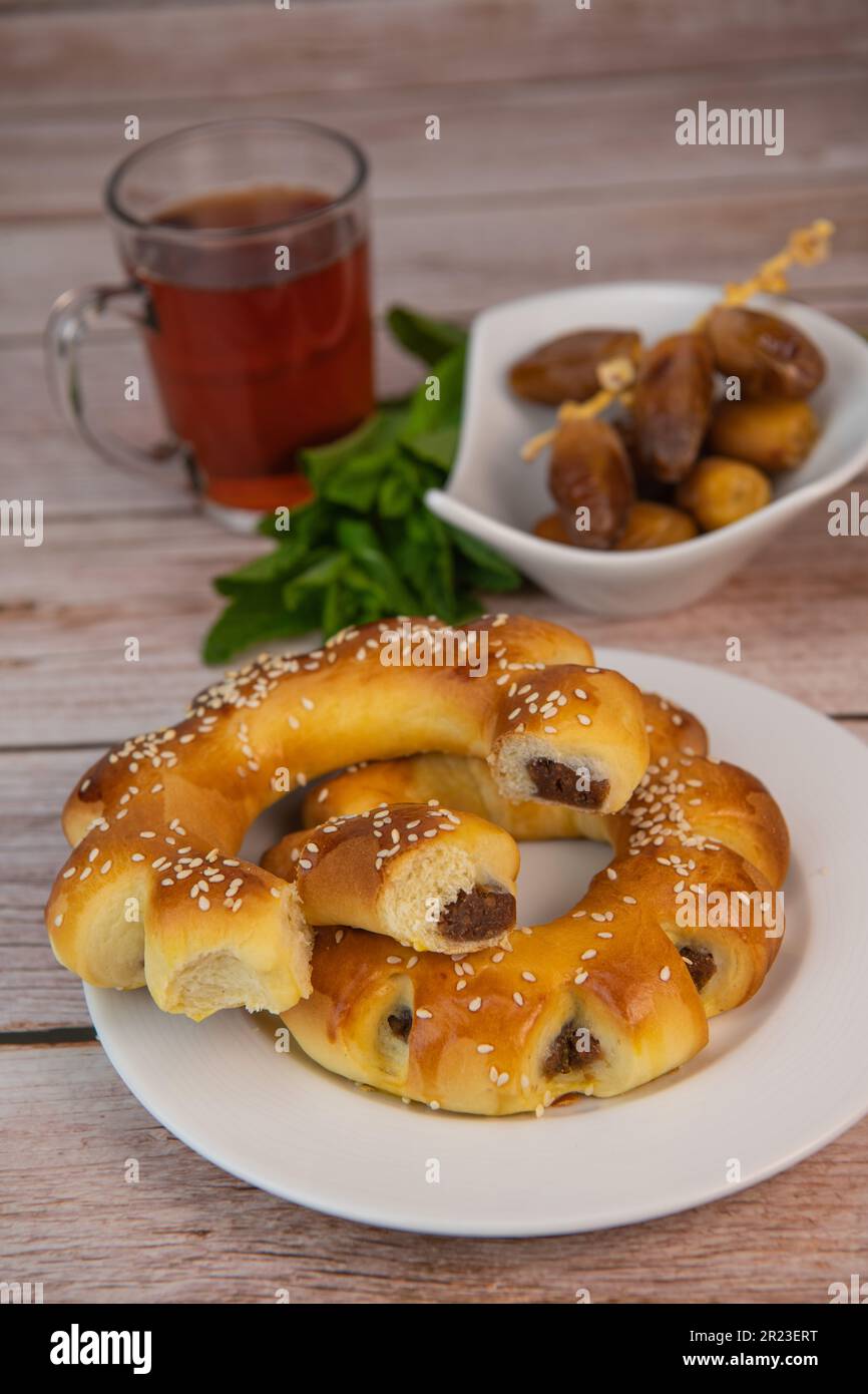 Maarouk Recipe Maarouk of Aleppo, soft brioche with date paste Stock Photo - Alamy