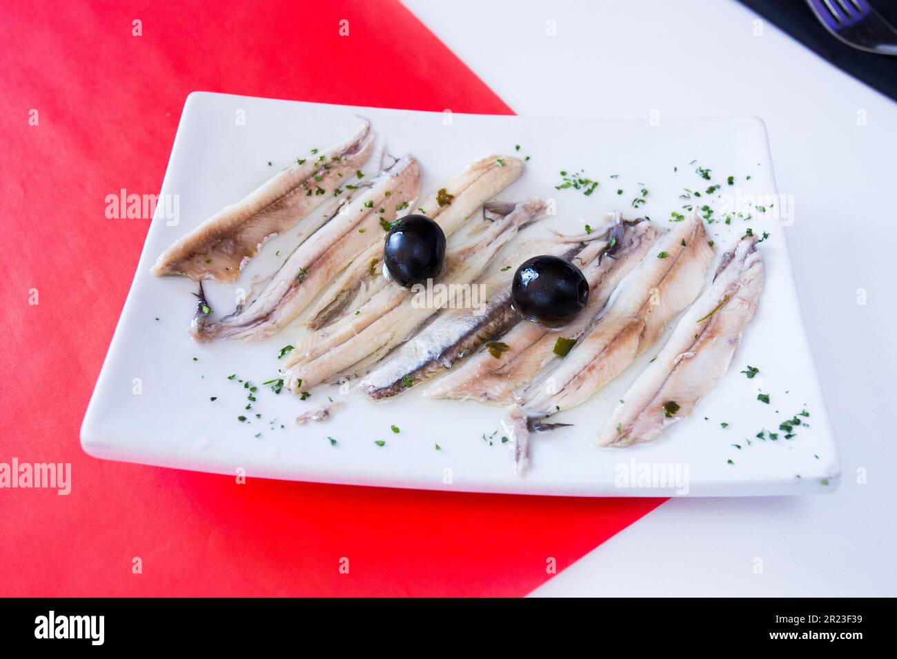Spanish tapa of Cantabrian anchovies. Gourmet product from the north of