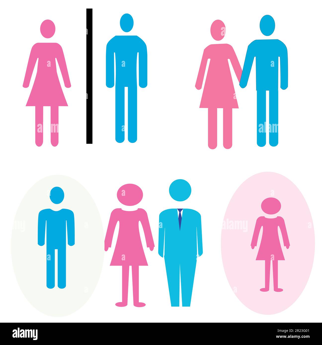 male and female restroom sign silhouette with pink and blue figures white background. Vector Stock Vector