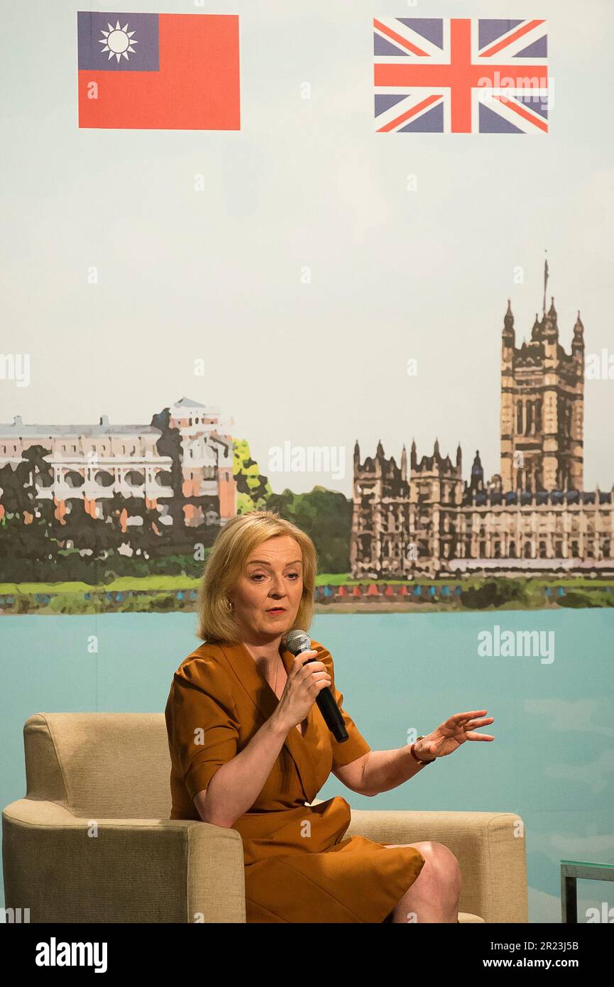 Taipei. 17th May, 2023. Former British Prime Minister Liz Truss hold a press conference during her visit in Taipei, Taiwan on 17/05/2023 British politician, Conservative Party MP will meet with high-ranking officials of the Republic of China administration over the next five days by Wiktor Dabkowski Credit: dpa/Alamy Live News Stock Photo