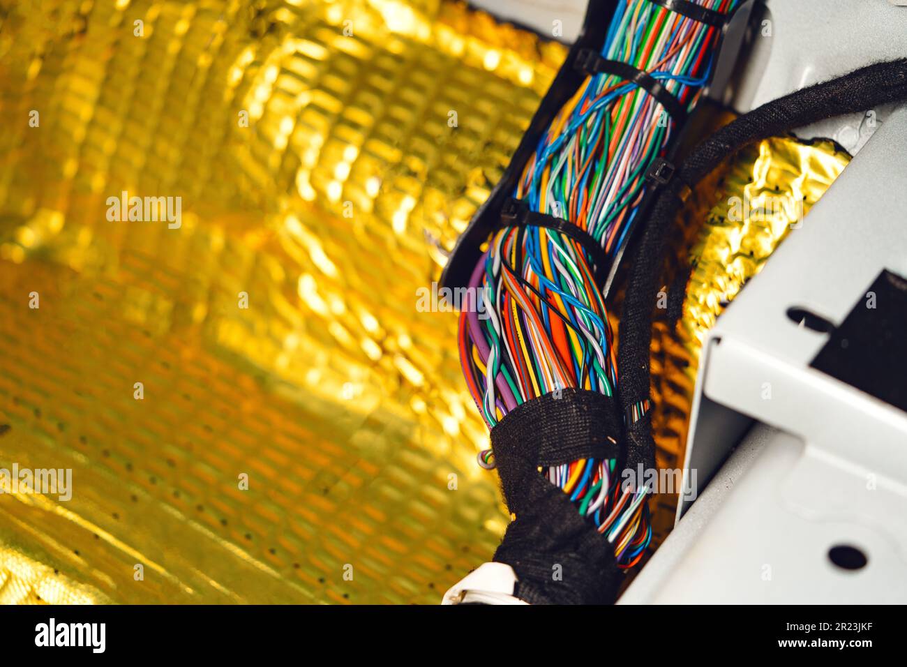 Process of installation car soundproofing material in car service Stock